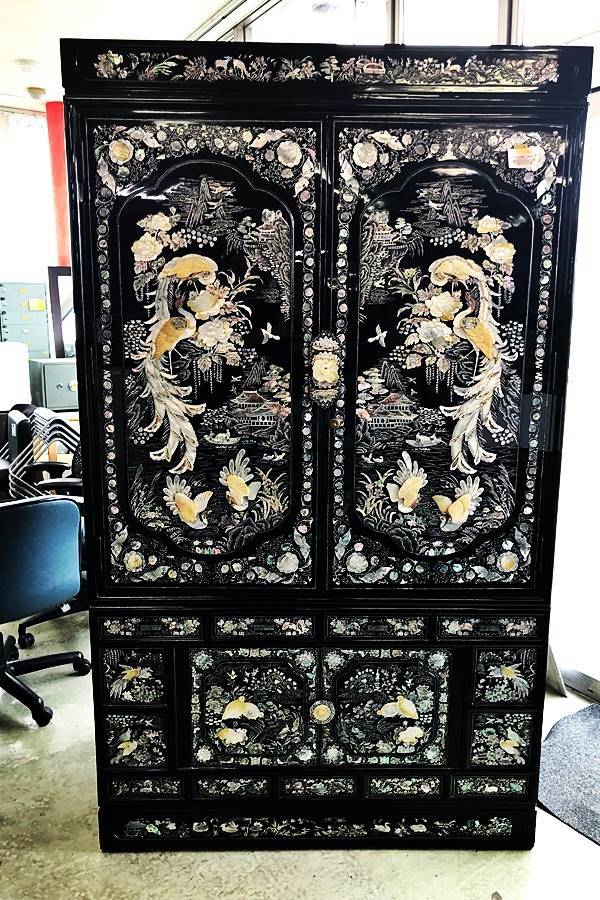 良品】骨董品 チェスト 木製 小物入れ 螺鈿細工 5段 タンス 箪笥