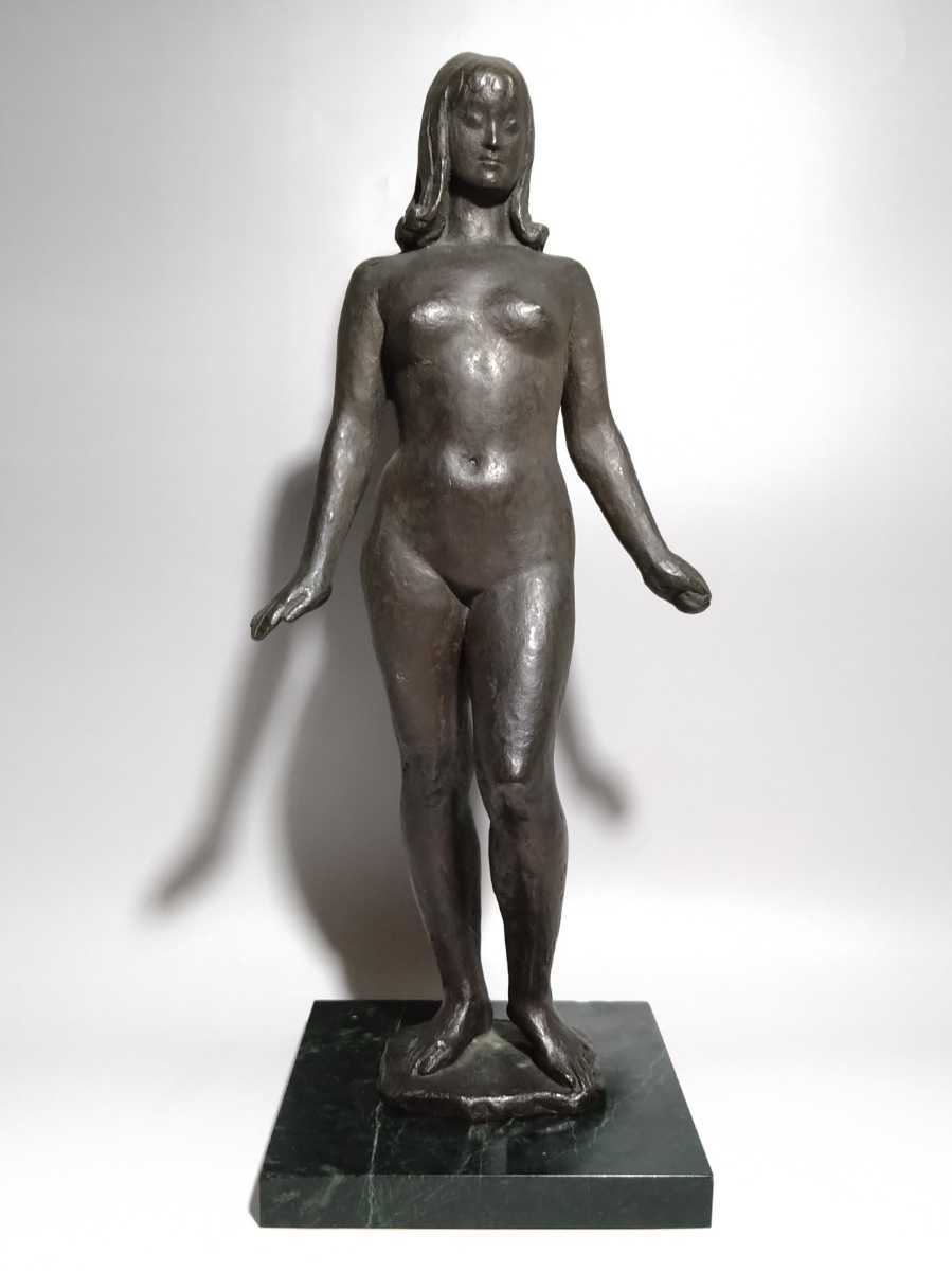 彫刻家 安藤菊男作 ブロンズ像 裸婦像 女性像 重さ約3.7kg M R5865