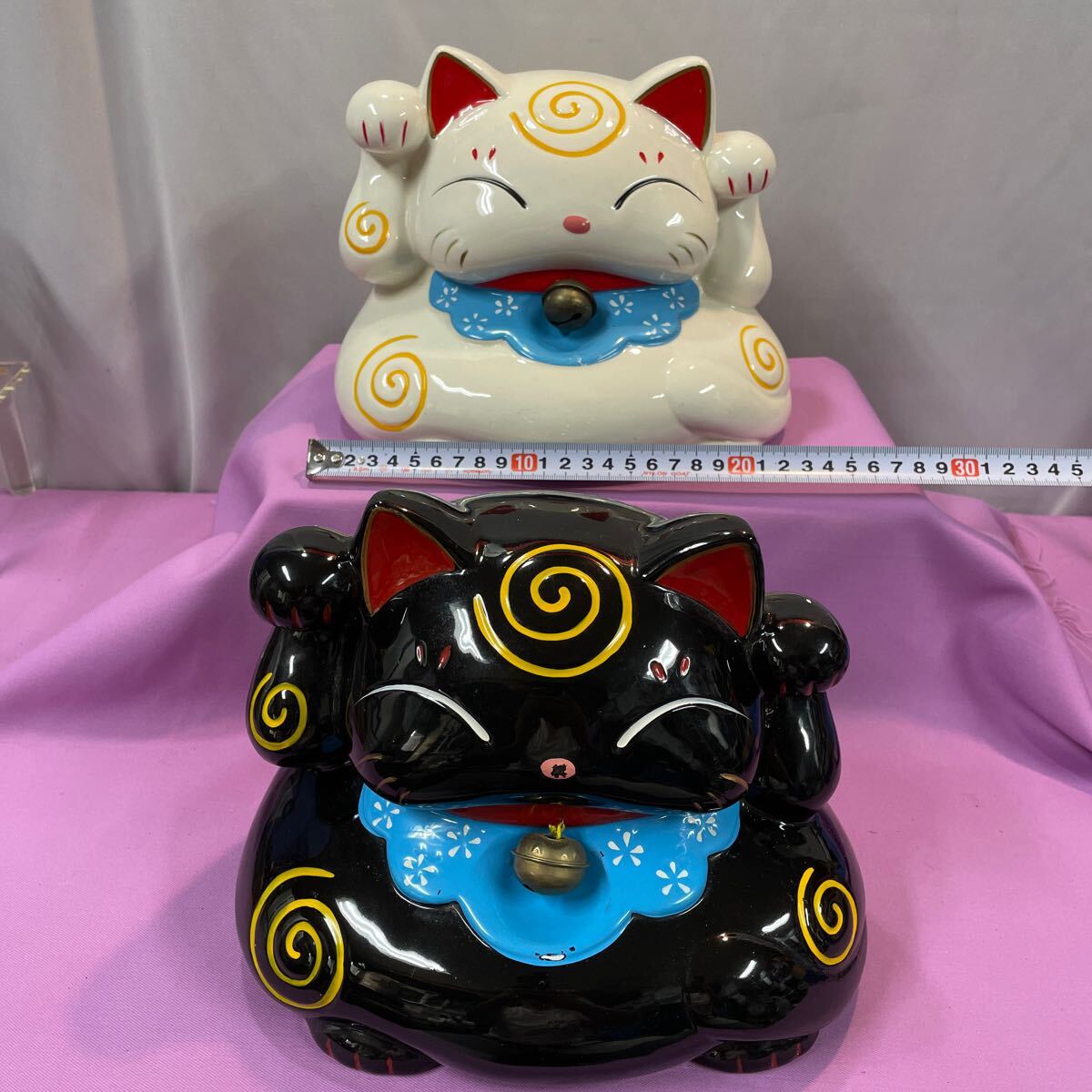 陶器 招き猫 置物 福よ来い 高さ約34cm レトロな工芸品 コレクション