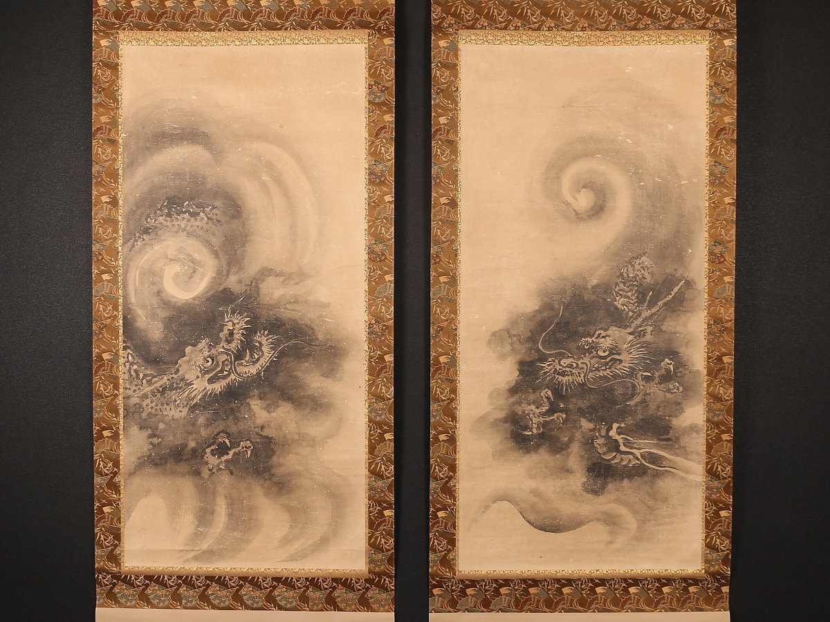 昇龍、日本画 、狩野探幽(複製)木箱入り、中古軸、送料無料 昇龍、日本