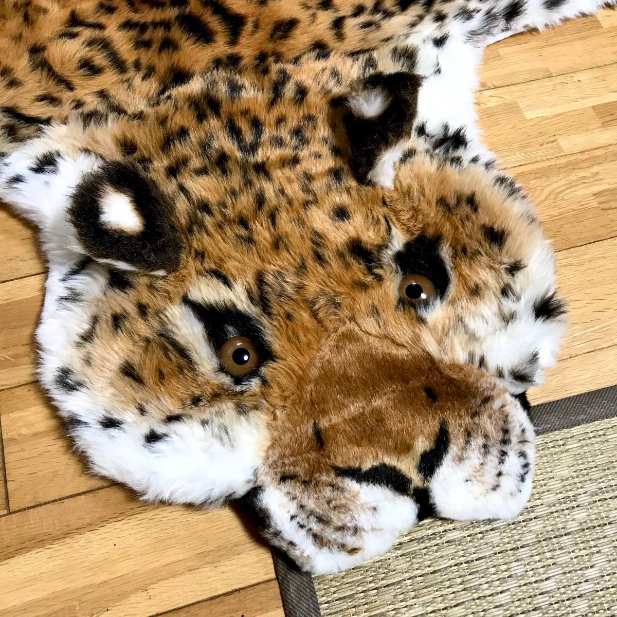 希少】登録票付爪付ヒョウ剥製敷物ラグマット214㌢ 毛皮壁掛豹