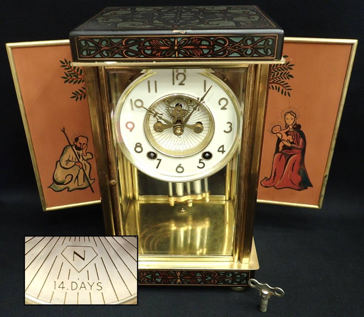 日本美術時計株式会社 Nマーク 振り子時計 水銀時計 置時計 四面ガラス