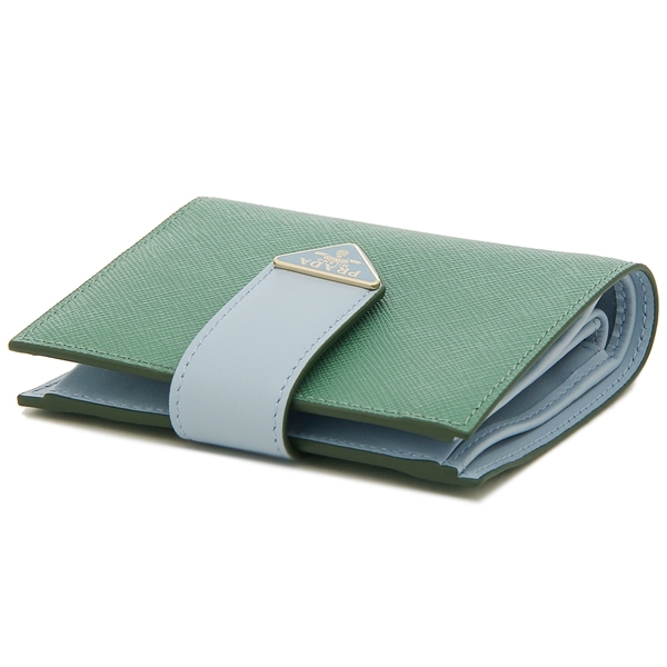 プラダ 二つ折り財布 サフィアーノ ミニ財布 グリーン ブルー