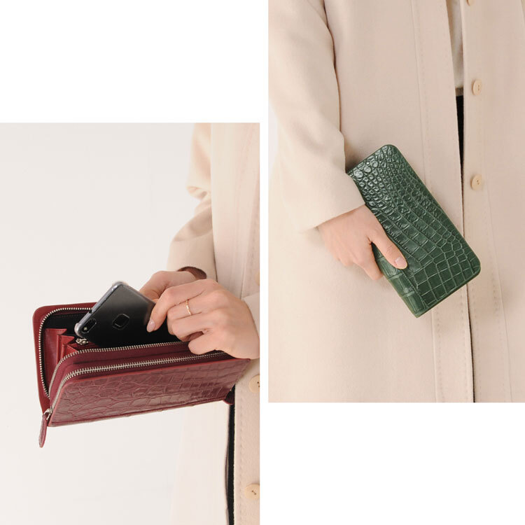 クロコダイル 多機能 長財布 トラベル オーガナイザー ダブル