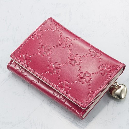 おしゃれnaクローバー牛革コンパクト財布 3つ折り財布 ピンク