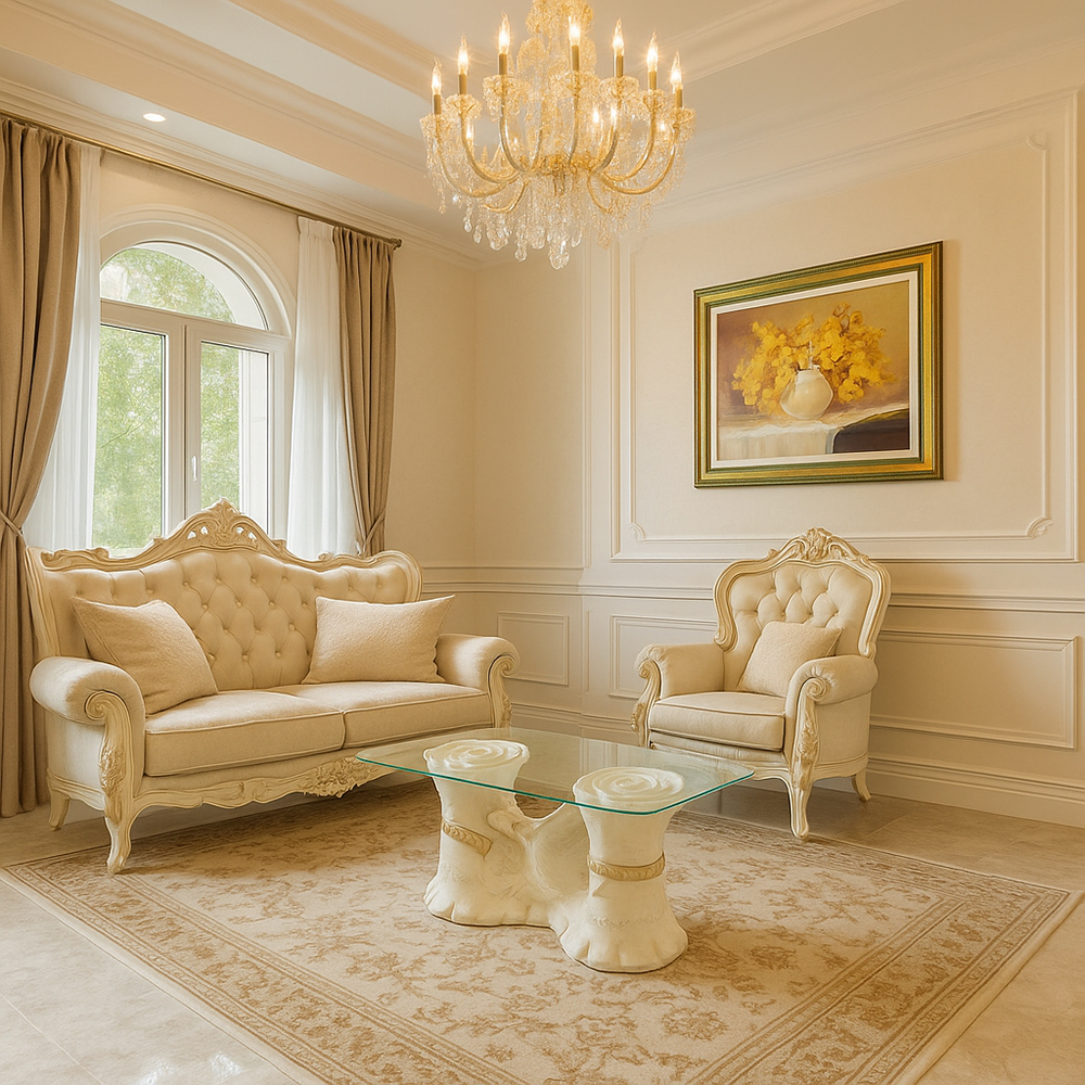 イタリア製 陶器 ガラス天板 テーブル ネオクラシック ムジカ 楽譜