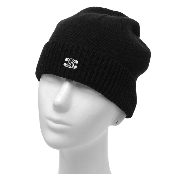 セリーヌ 帽子 トリオンフ ニット帽 ビーニー ブラック メンズ