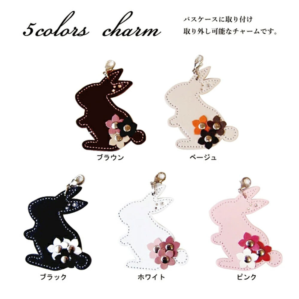 Happy 名入れ 選べる うさぎ チャーム パスケース リール付き かわいい
