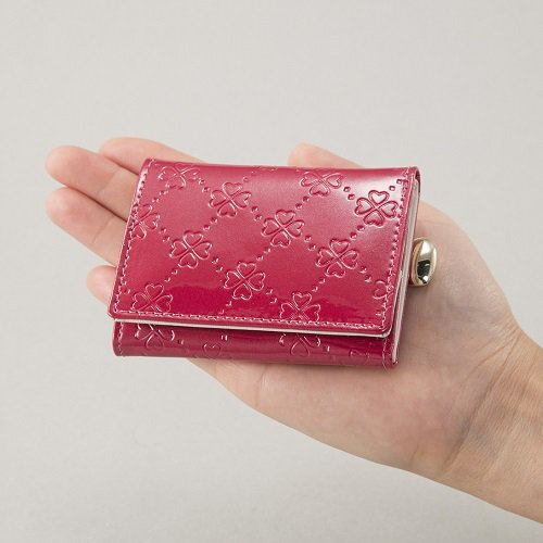 おしゃれnaクローバー牛革コンパクト財布 3つ折り財布 ピンク