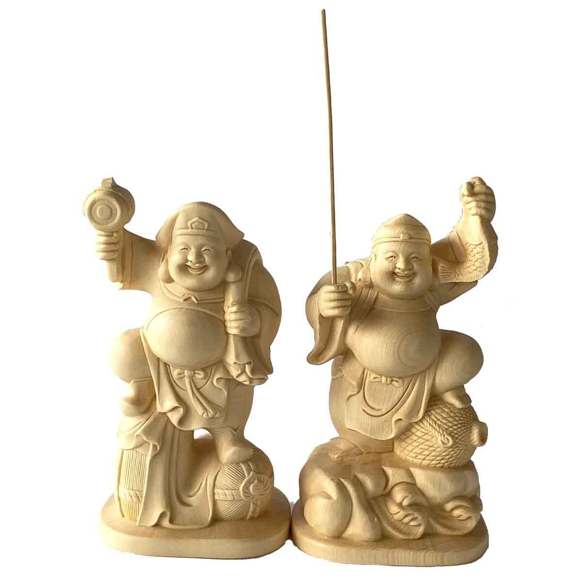 木彫り 恵比寿様 大黒様 大黒天 大黒様 恵比寿様 恵比寿天 15cm 商売