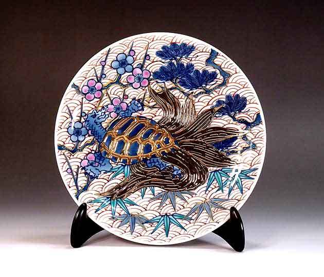 有田焼 深綿 梅鳳凰絵 一進 絵皿 飾皿 置物 有田焼 陶芸家