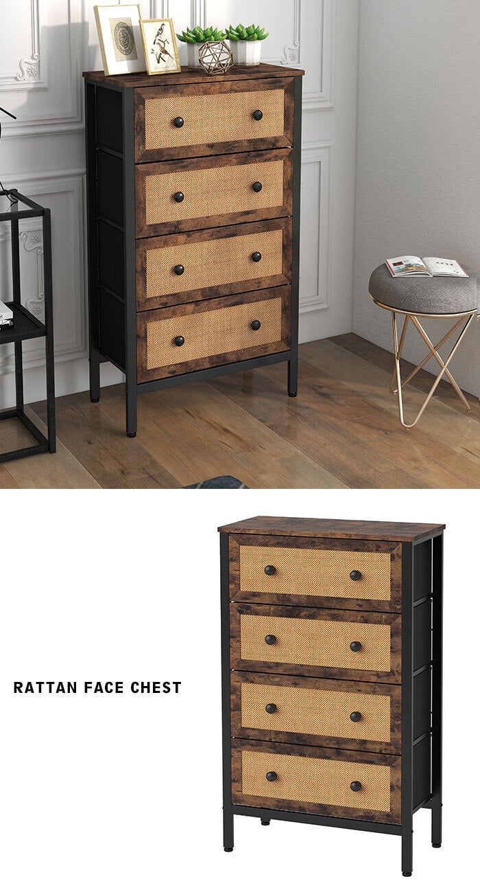 籐 ラタン 4段チェスト④ 引き出し 収納 タンス 箪笥 電話台