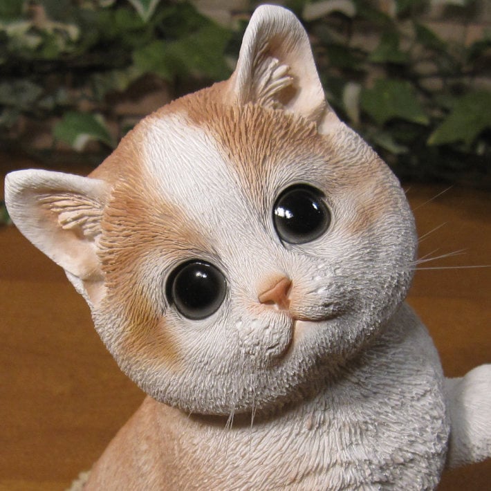 猫 置物 リアル マンチカン スタンド クリーム ネコ 動物オブジェ