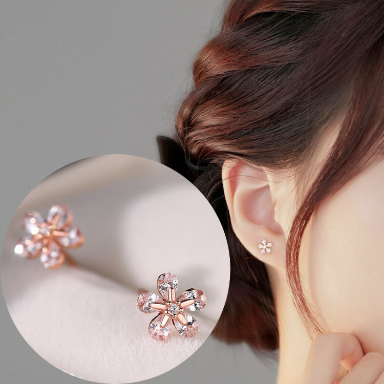 ご家庭用梱包】ピアス 花 フラワー ローズゴールド 小さい シンプル