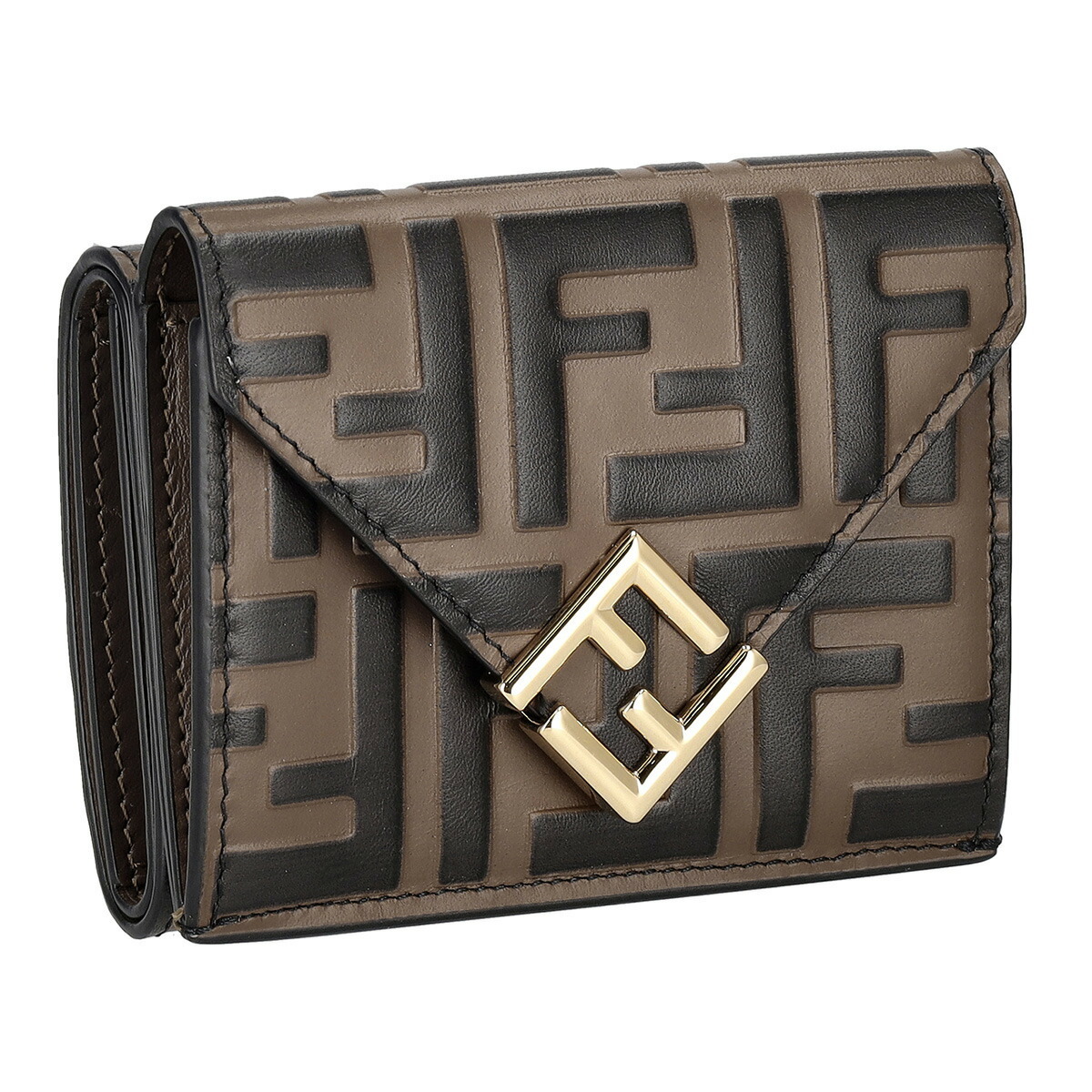 FENDI エンボス加工ブラウンレザー長財布
