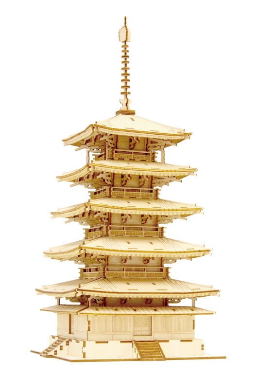 彫刻家 黄賢富 作 五重塔 総檜製 緻密彫り 木製 天然木 置物 オブジェ