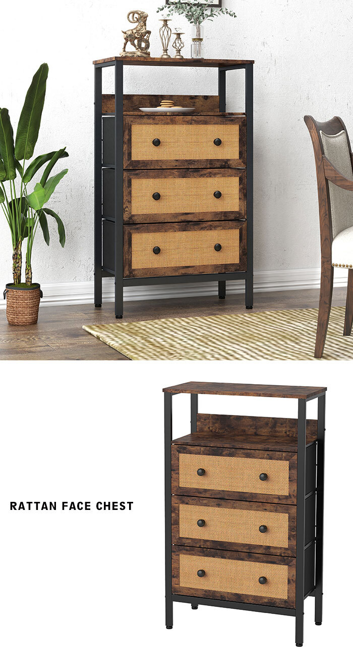 3段 チェスト 幅80.5×奥行36.5×高さ90㎝ 収納棚 籐 ラタン マルチ収納