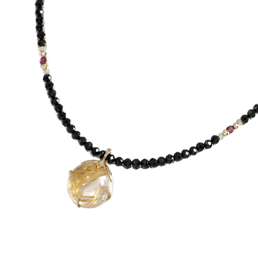 18金 天然石 ルチルクォーツ ペンダント ネックレス メレダイヤ付き