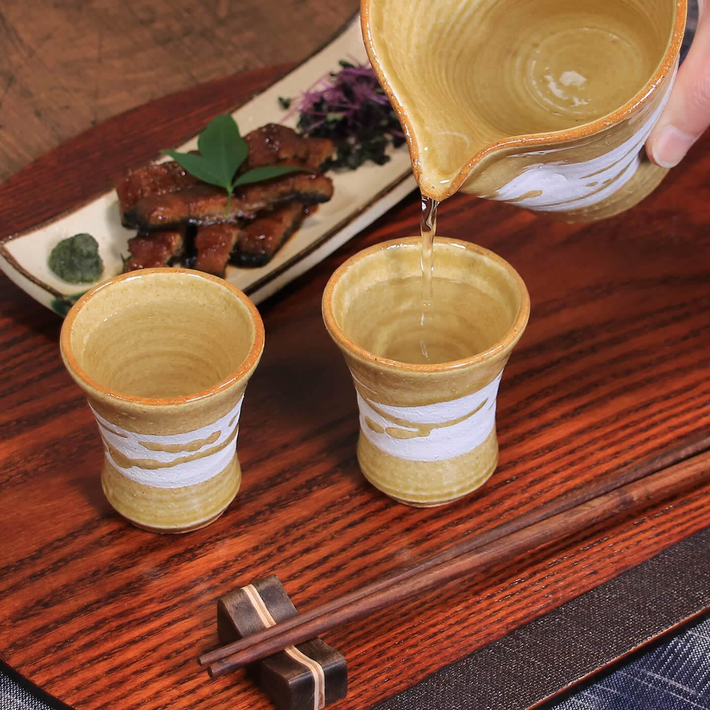 信楽焼 片口注器・ぐい呑み2客セット 360ml(満水時) 陶器 彩虹（さ