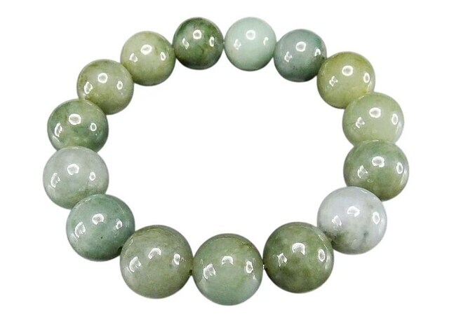 草緑色濃い目ひすい大玉約13mm本翡翠ジェダイト数珠ブレスレット