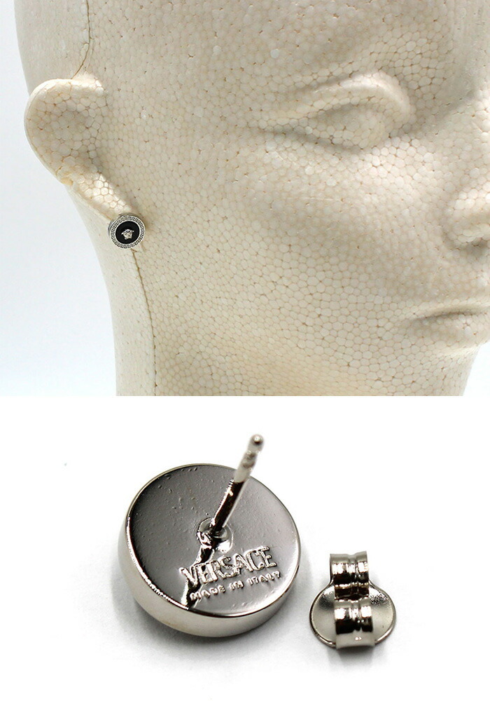 VERSACE ヴェルサーチ ピアス アクセサリー シルバー ブラック メンズ