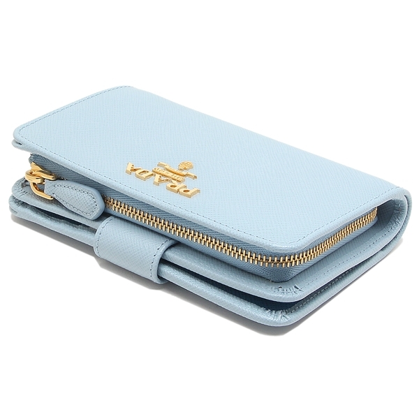 プラダ 二つ折り財布 サフィアーノ マルチカラー ブルー レディース