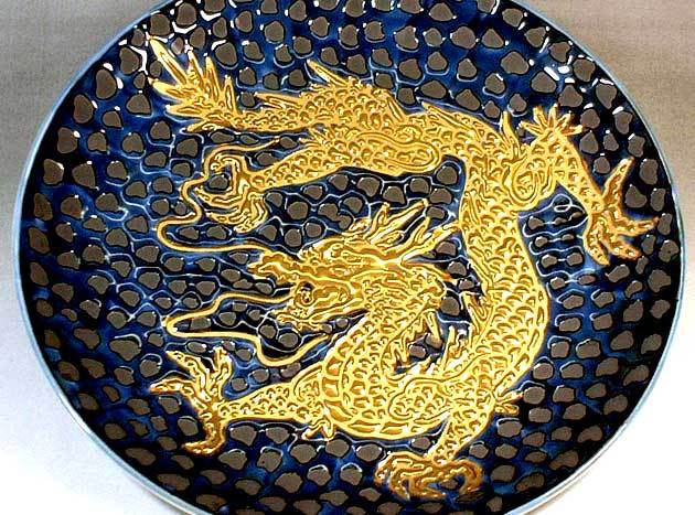 龍絵大飾皿 伝統工芸美術 直径60センチ