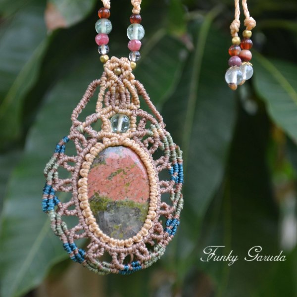 天然石】【ハンドメイド】フラワー モチーフ! ユナカイト マクラメ