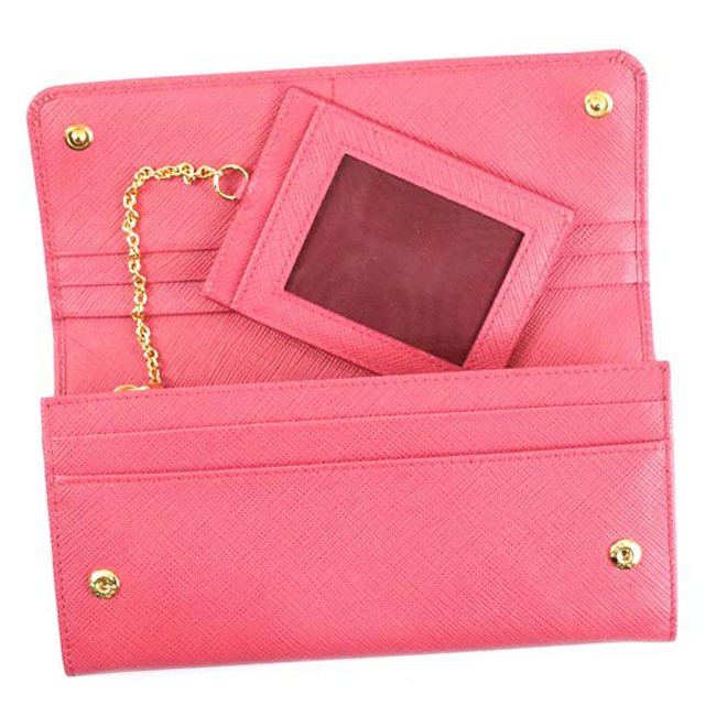 PRADA ピンク 三つ折り財布 PRADA 三つ折り財布 サフィアーノ ブラック