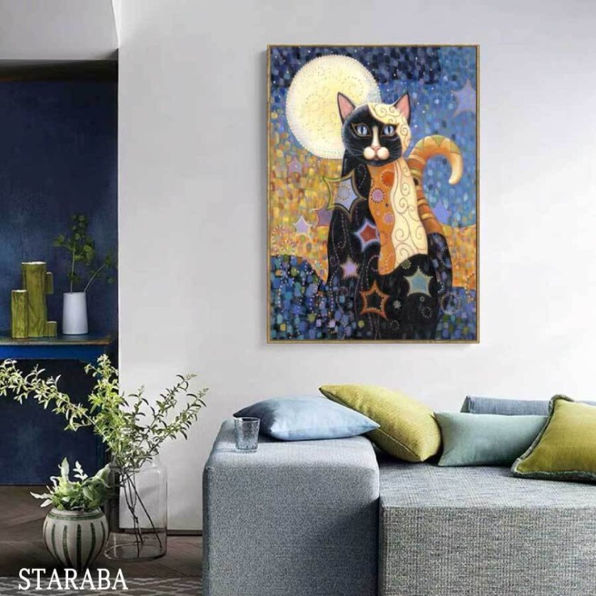 絵画 ファブリック ネコ 猫 パネル 枠付き 40×60cm アート 人気 モダン