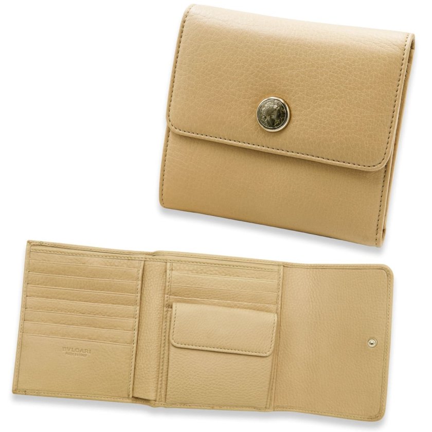 革の日焼けにより訳あり品】ブルガリ 財布 三つ折り財布 本革 ベージュ