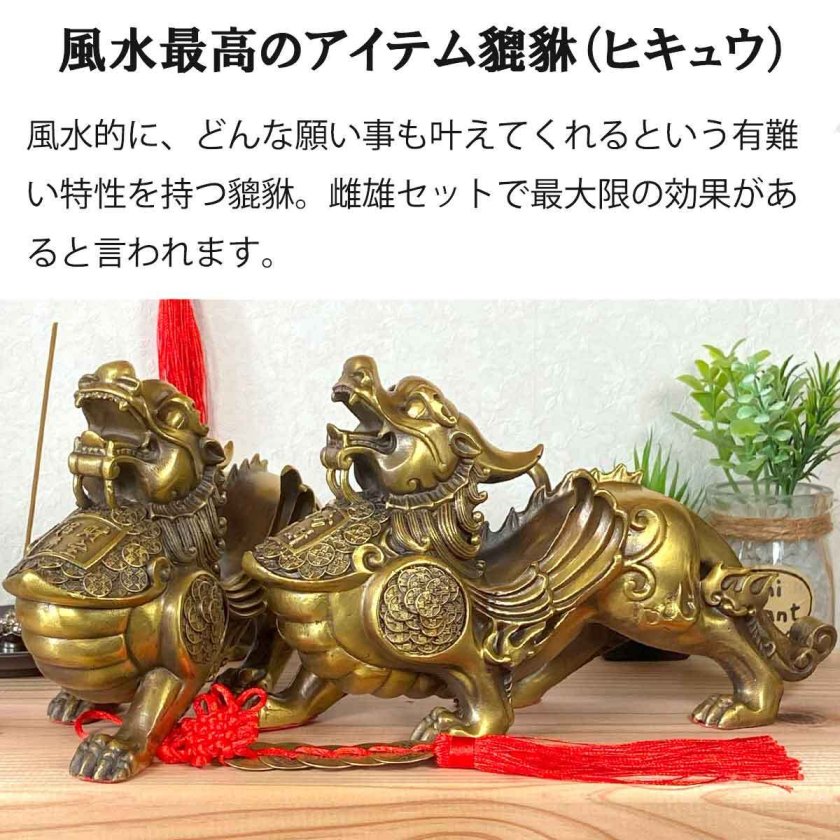 ヒキュウ 2体セット 翼 大サイズ 銅 貔貅 ひきゅう 雌雄 風水 置物