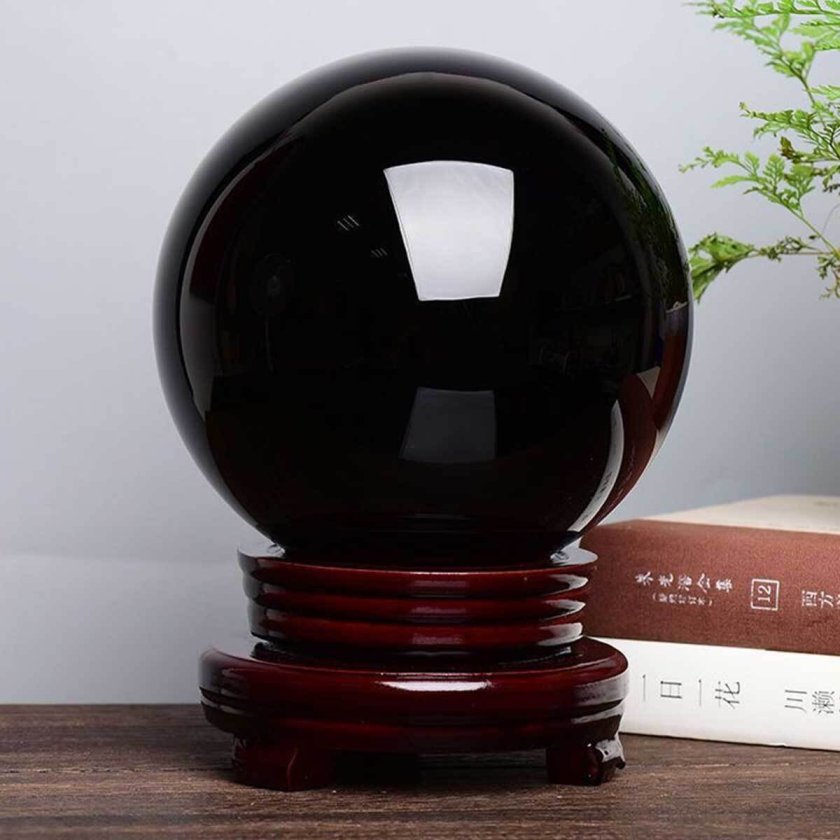 天然ブラックオブシディアン 丸玉 10cm 台座付き｜黒曜石スフィア 原石