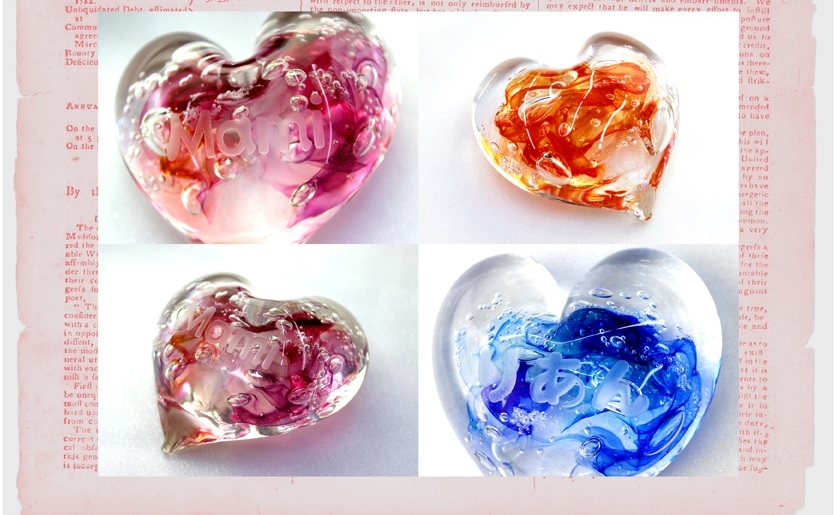 名入れ ペーパーウェイト】かわいいハートのペーパーウェイト☆ガラス