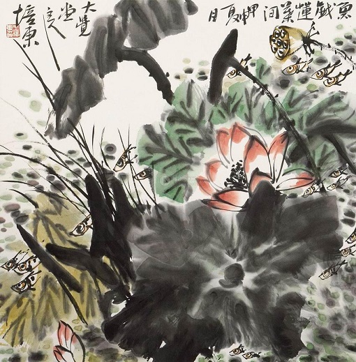 墨□魚戯蓮葉西林光漾遠堤 採蓮發清謳争出越来溪 古墨 老墨 唐墨 古玩