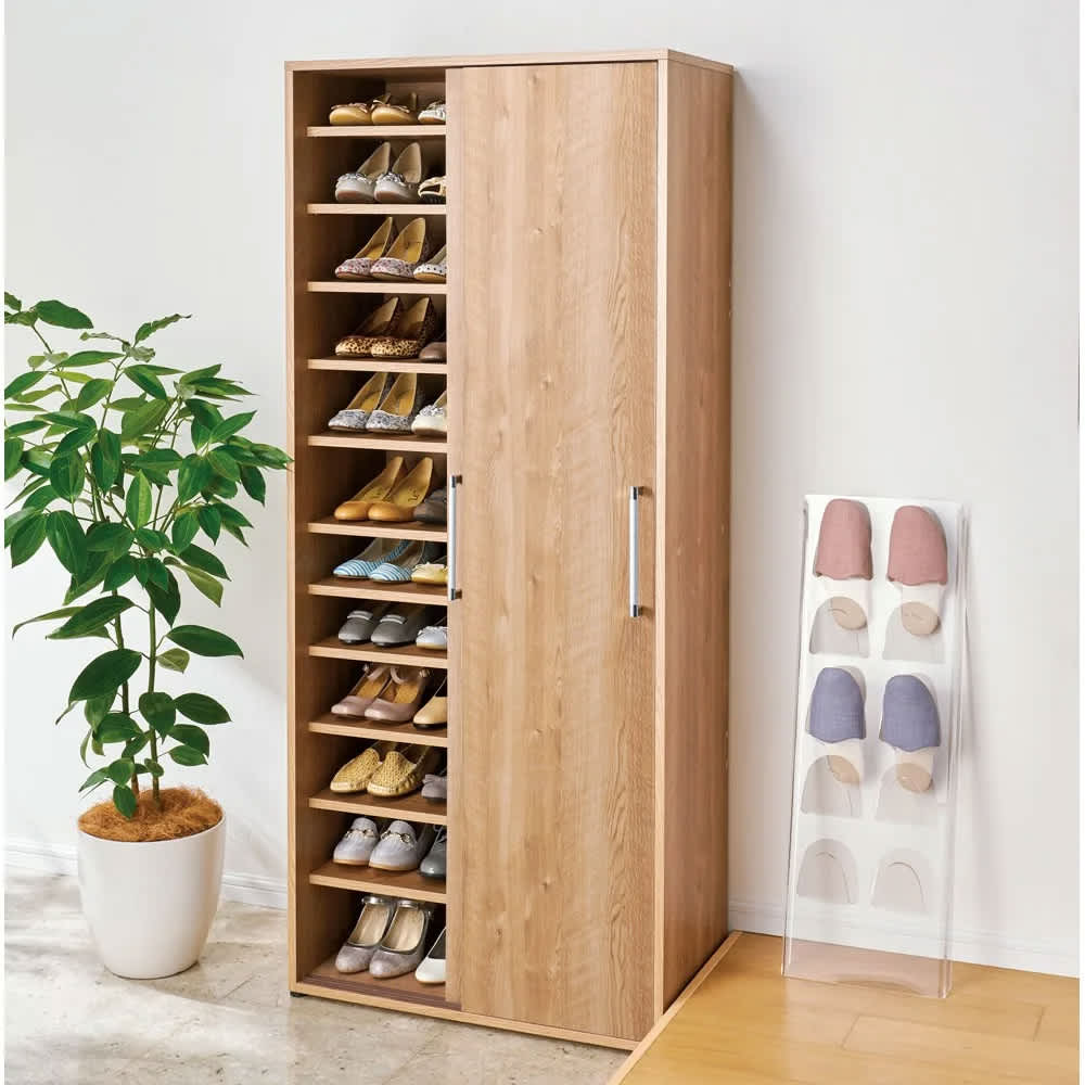 天然木調引き戸シューズボックス ハイ（高さ182cm） 幅77cm奥行40cm