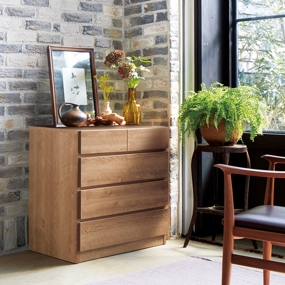 無印良品 タモ材 ダークブラウン 木製チェスト 4段 無印良品 4段