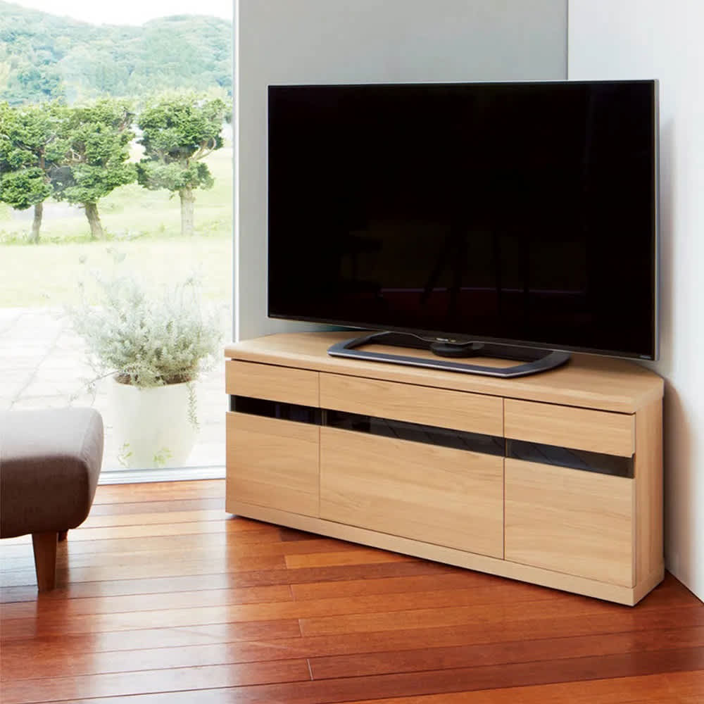 ナチュラルオーク スイングコーナー テレビ台 〜50V 引き出し付き