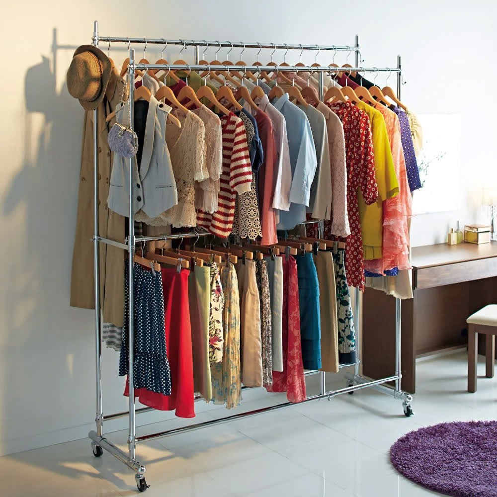 幅と高さが変えられるプロ仕様頑丈ハンガー 上下2段掛け付き ダブル