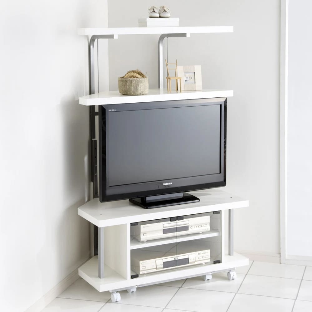 コーナーテレビ台（上棚付き） 幅90cm 棚2段 キャスター付き 通販