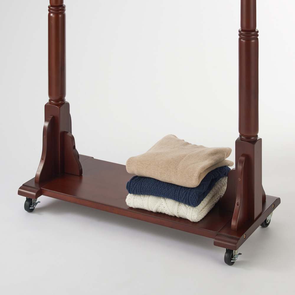 マホガニー天然木 キャスター付きハンガーラック 幅97cm奥行40cm高さ