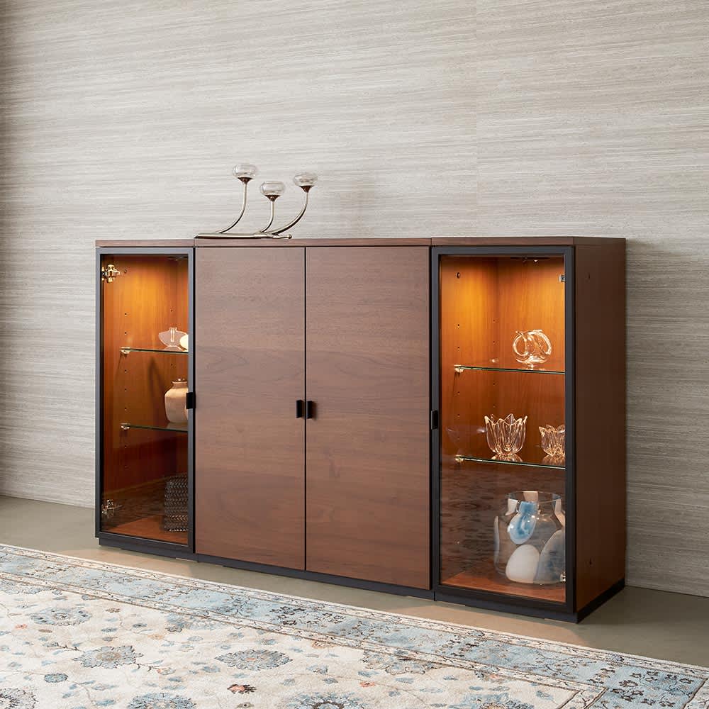 Sorrento/ソレント リビングキャビネット 幅38高さ95cm ガラス扉 LED