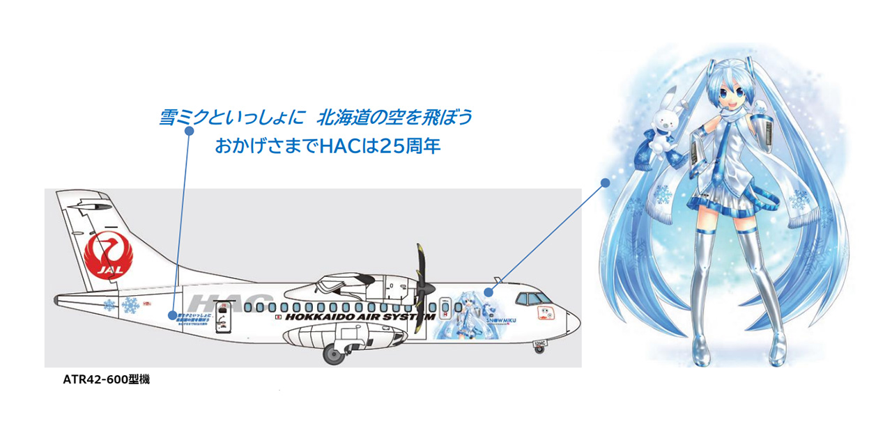 HAC ATR42-600 1/100 初音ミク特別塗装機 HAC、雪ミク特別塗装機 就航
