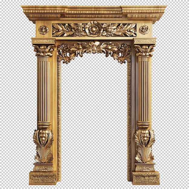 柱のある黄金の豪華な古典的なアーチ。バロック様式。宮殿への入り口