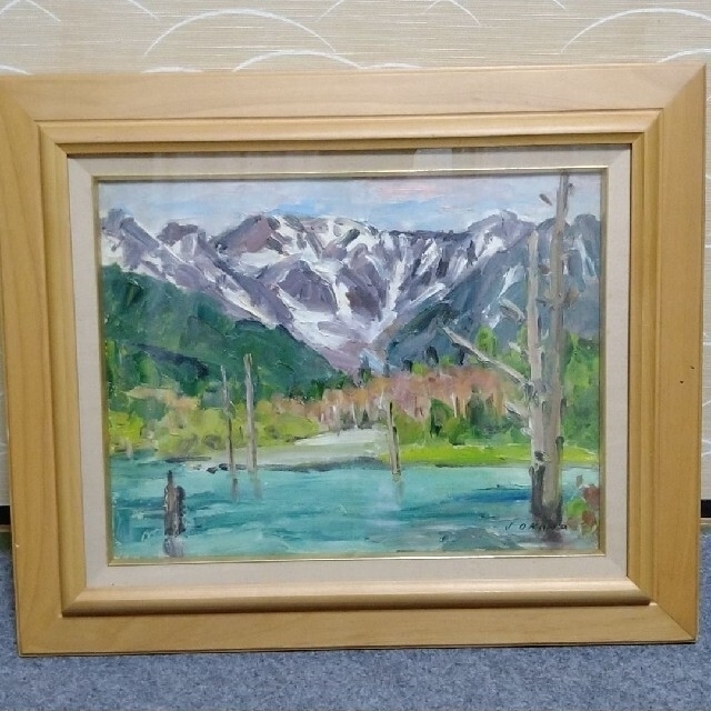 油絵【風景画】1点物の絵画作品/作者サイン入り◇額縁付属 油絵【