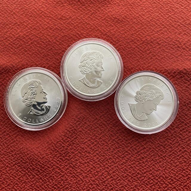 メイプルリーフ1オンス銀貨3枚 2019、2020、2021年