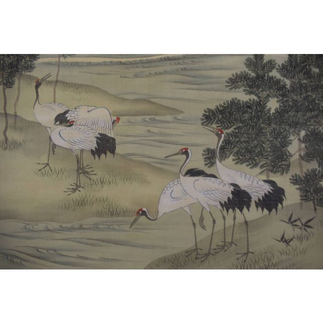 真作】森寛斎/松竹梅鶴亀図/群鶴/掛軸☆宝船☆Y-28