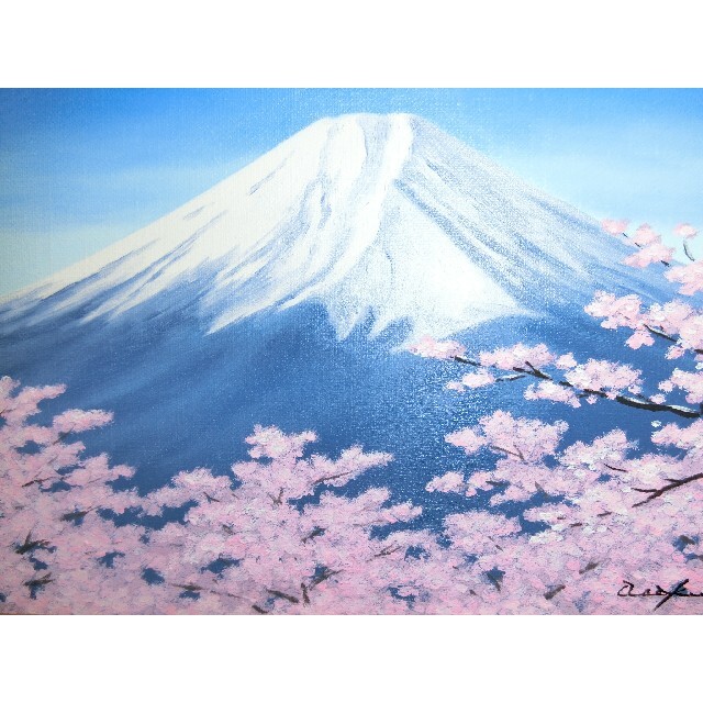 sale【ART】朝隈敏彦真筆(富士に桜)サムホール 【公式通販】