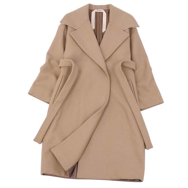 N°21 - ヌメロベントゥーノ コート ウール ナイロン ベルト付き ロング