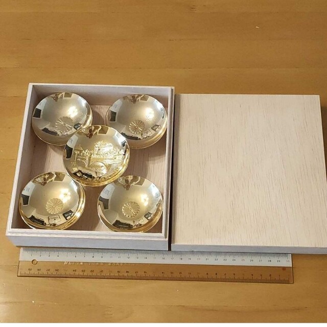 レア 美品】24KGP刻印入 天皇陛下御在位60年記念 寿 金杯 5個セットの